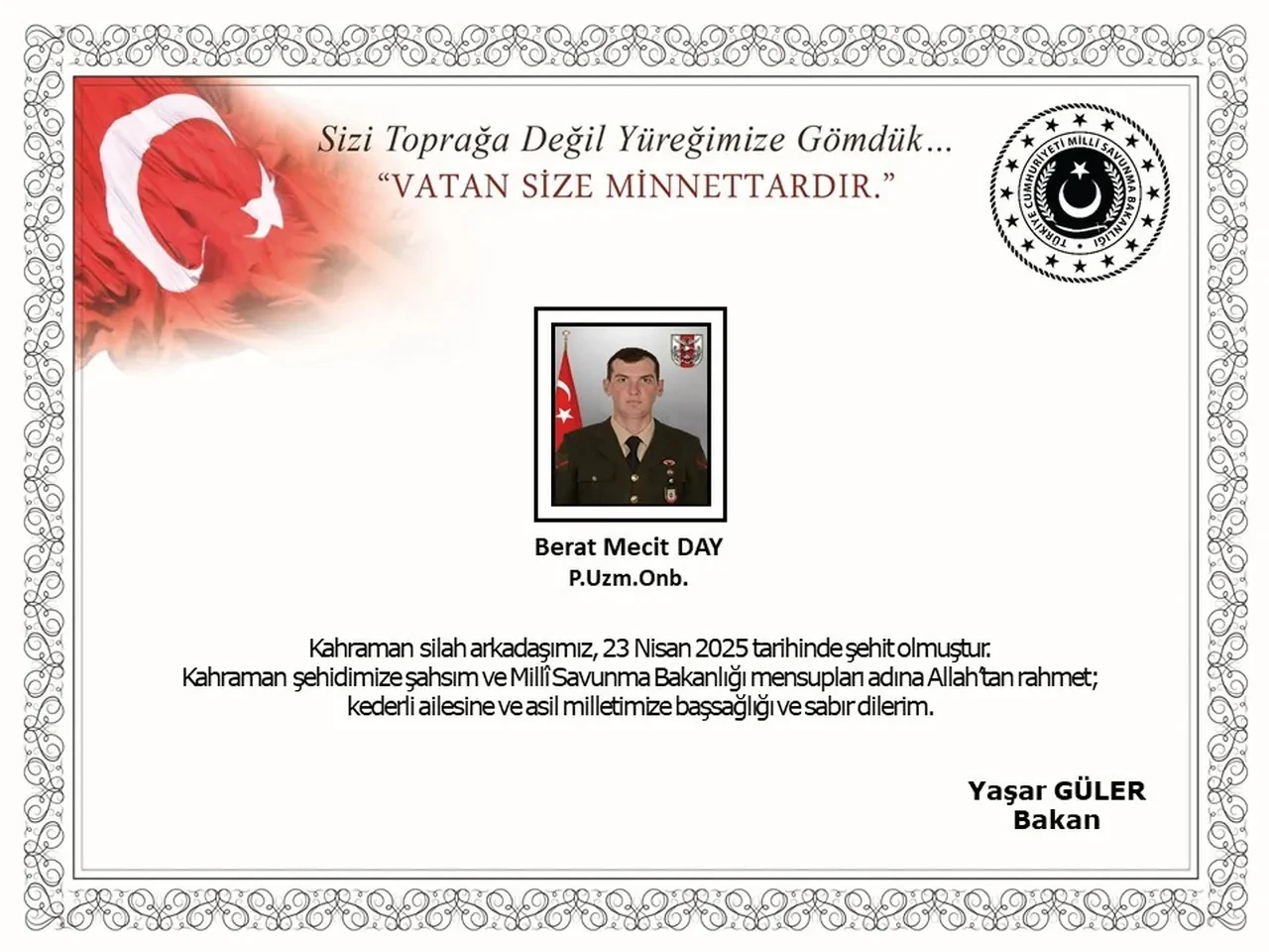 Pençe-Kilit operasyon bölgesinden acı haber! 1 Mehmetçik şehit oldu