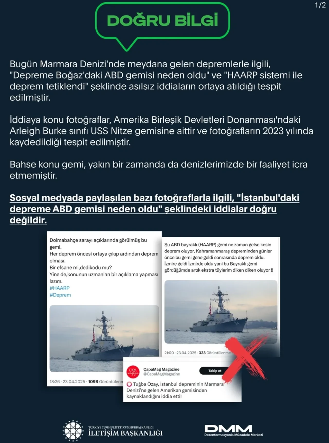 ABD gemisi Marmara’da mı? 'Depremi ABD gemisi yaptı' iddialarına DMM'den yalanlama