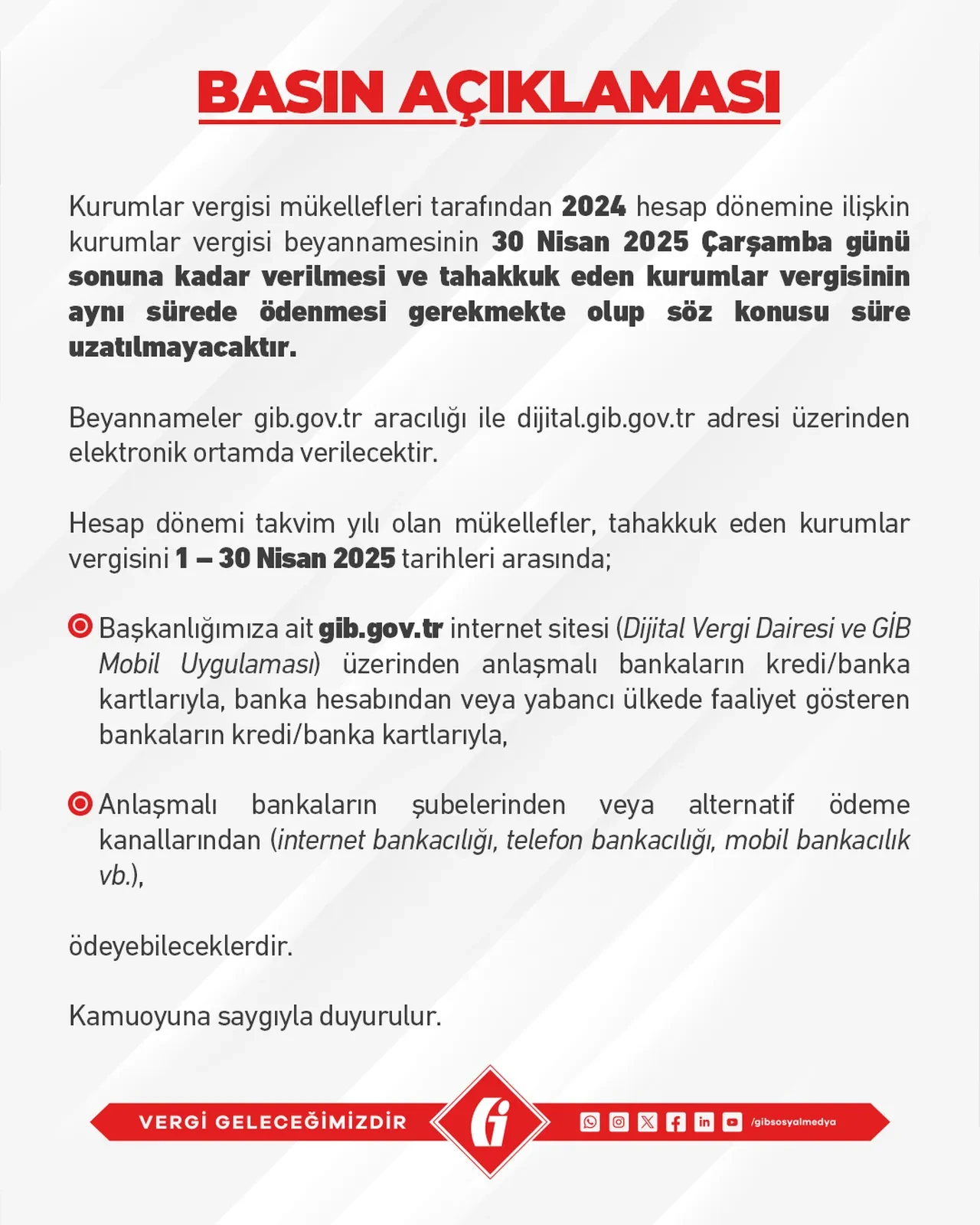 GİB açıkladı! Beyan ve ödeme süreleri uzatılmayacak: Son gün 30 Nisan