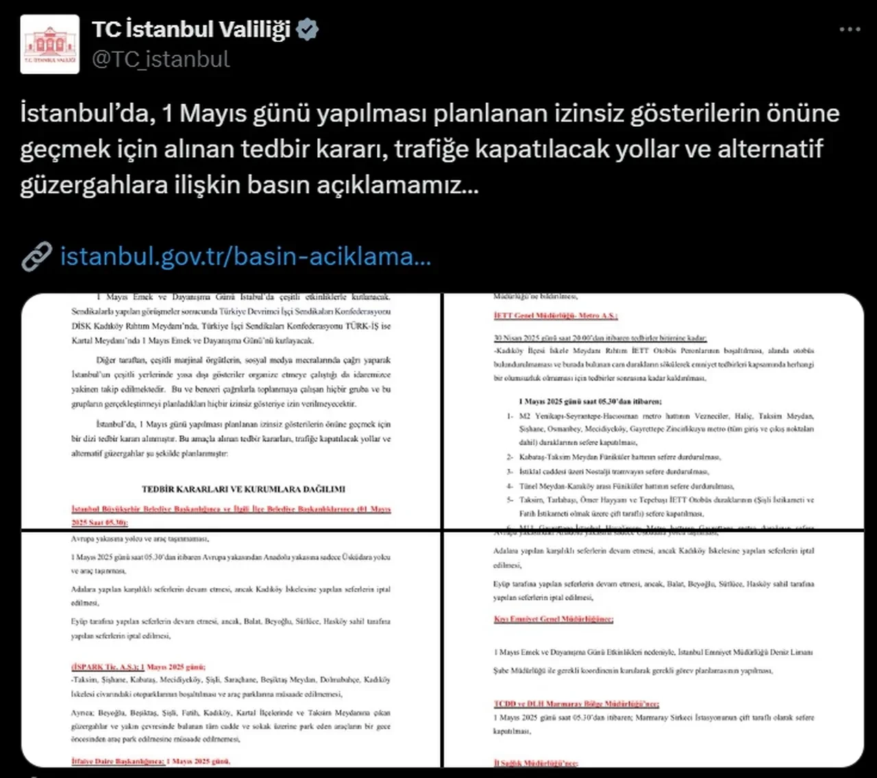 1 Mayıs’ta kapalı yollar! İstanbul Valiliği açıkladı