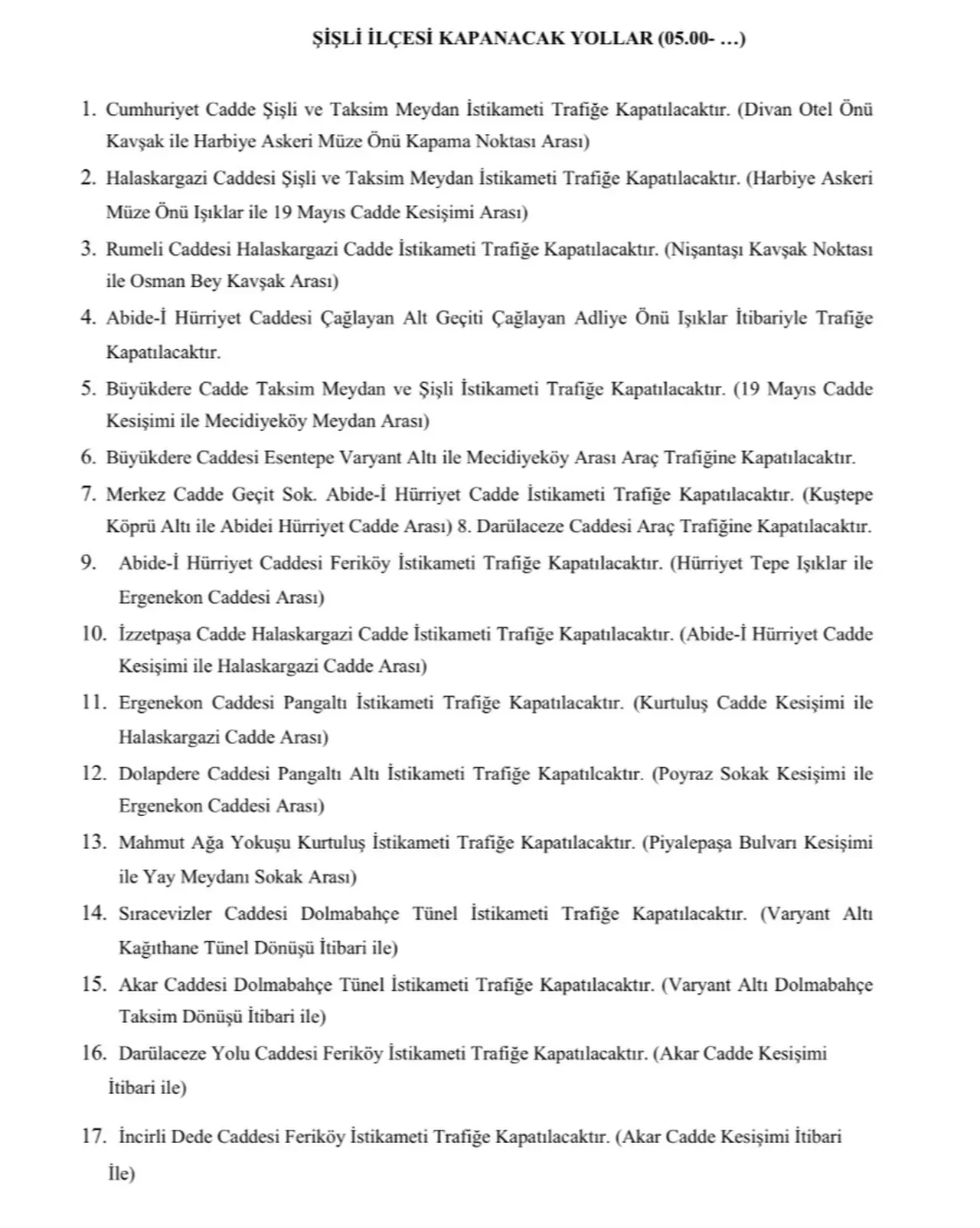 1 Mayıs’ta kapalı yollar! İstanbul Valiliği açıkladı