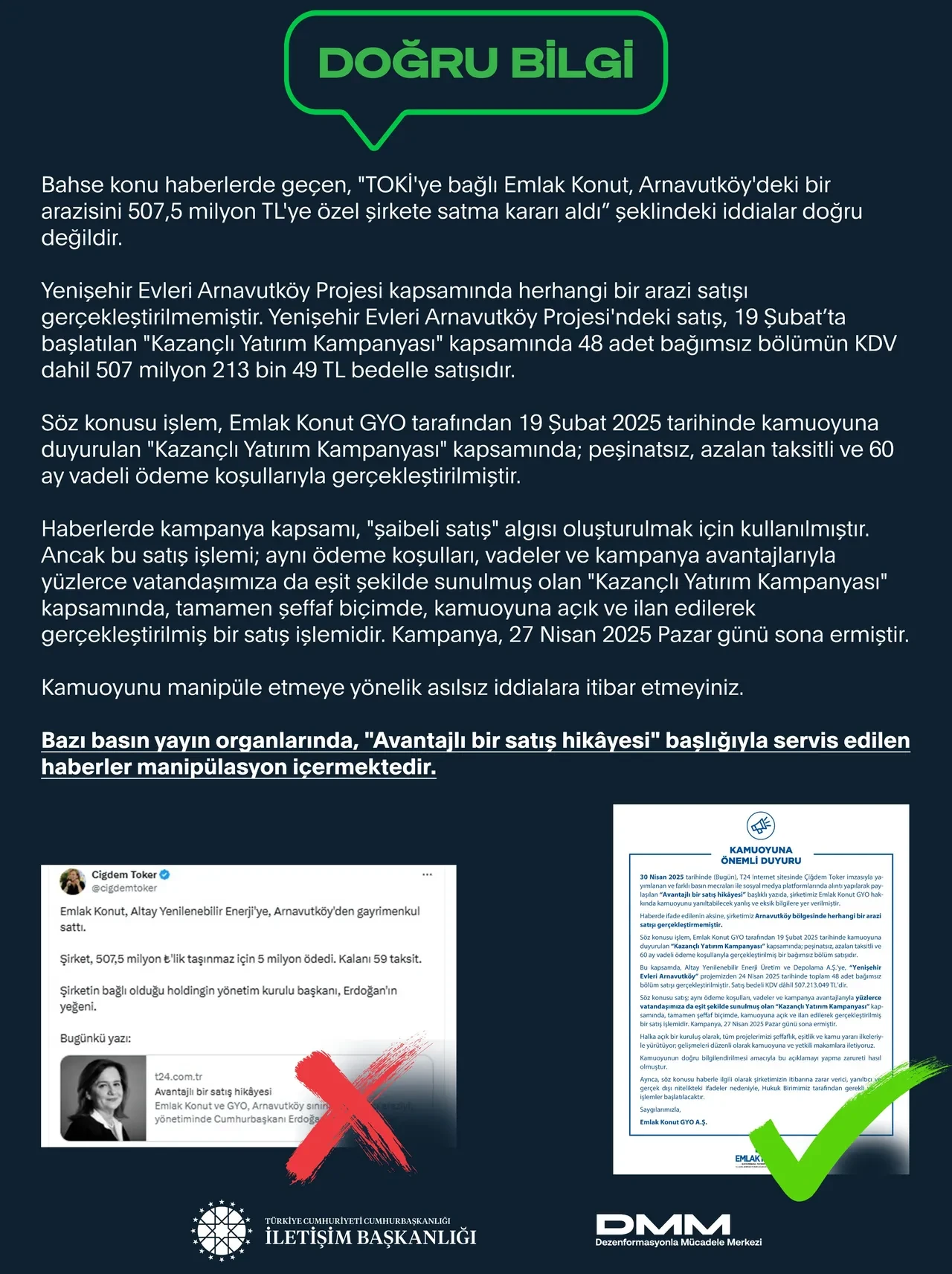 Emlak Konut ve GYO, Arnavutköy sınırlarındaki araziyi Cumhurbaşkanı Erdoğan'ın yeğenine teslim edecek iddiası! İletişim Başkanlığı tarafından açıklama yapıldı