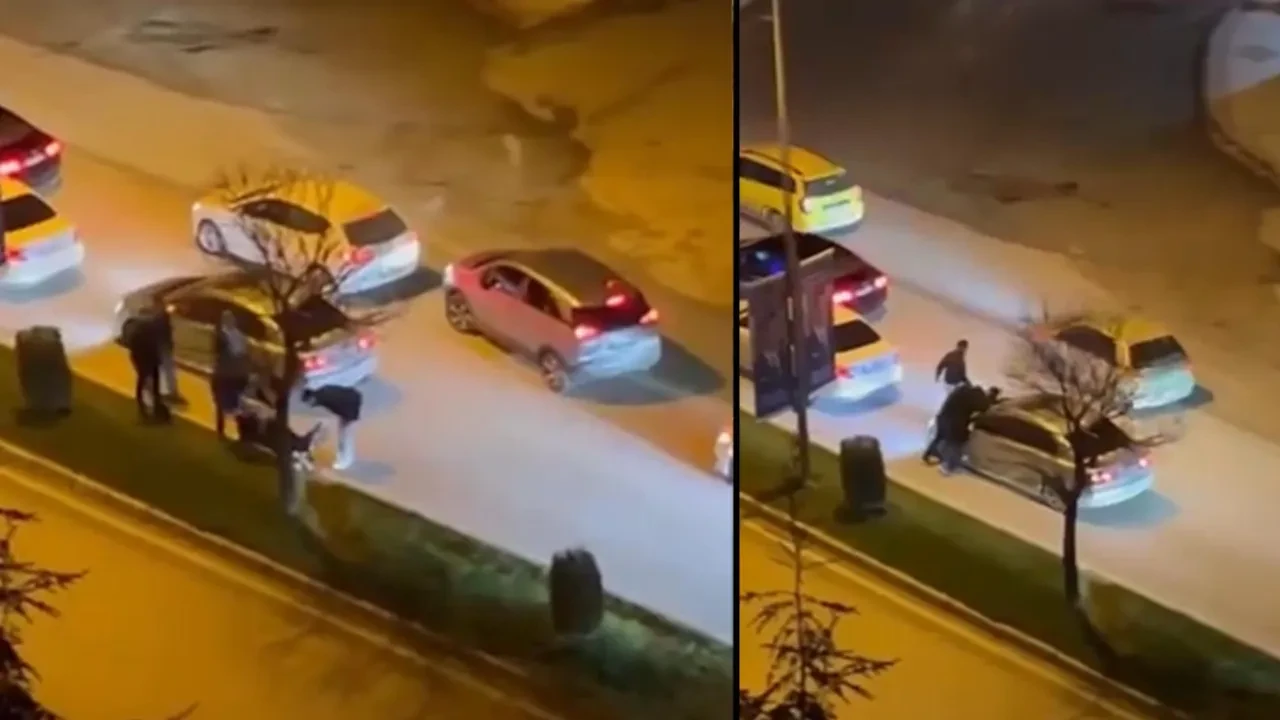 Tekme tokat birbirlerine girdiler! Trafikte araçlarını durdurup kavgaya tutuştular