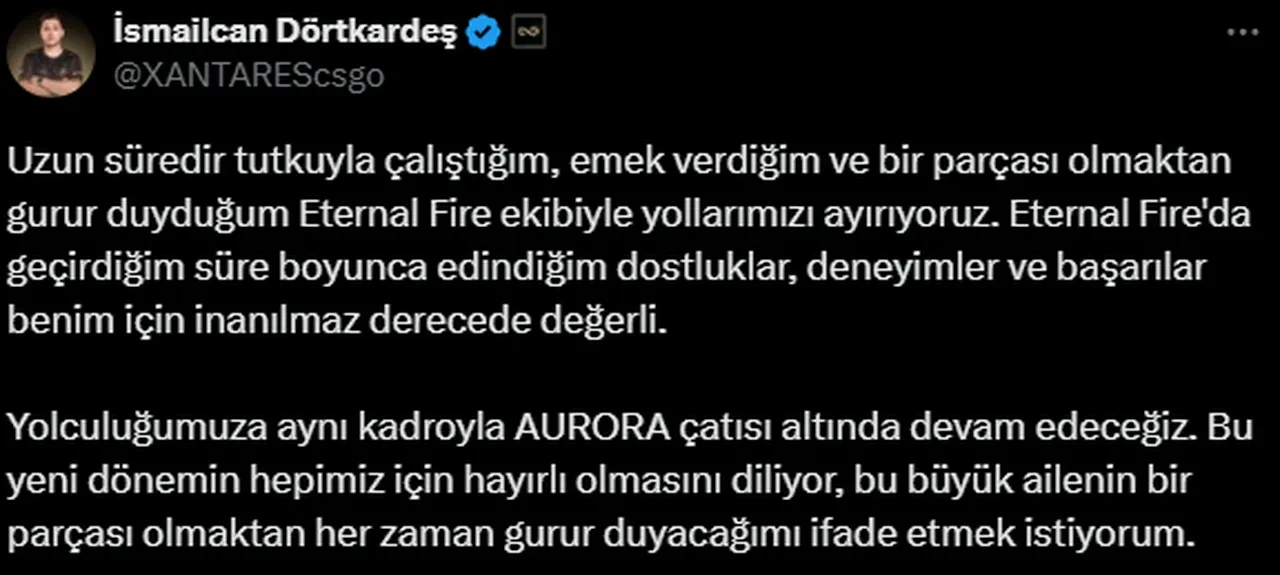 Türk rüya takımı Eternal Fire dağıldı! Kadro Aurora'ya transfer oldu