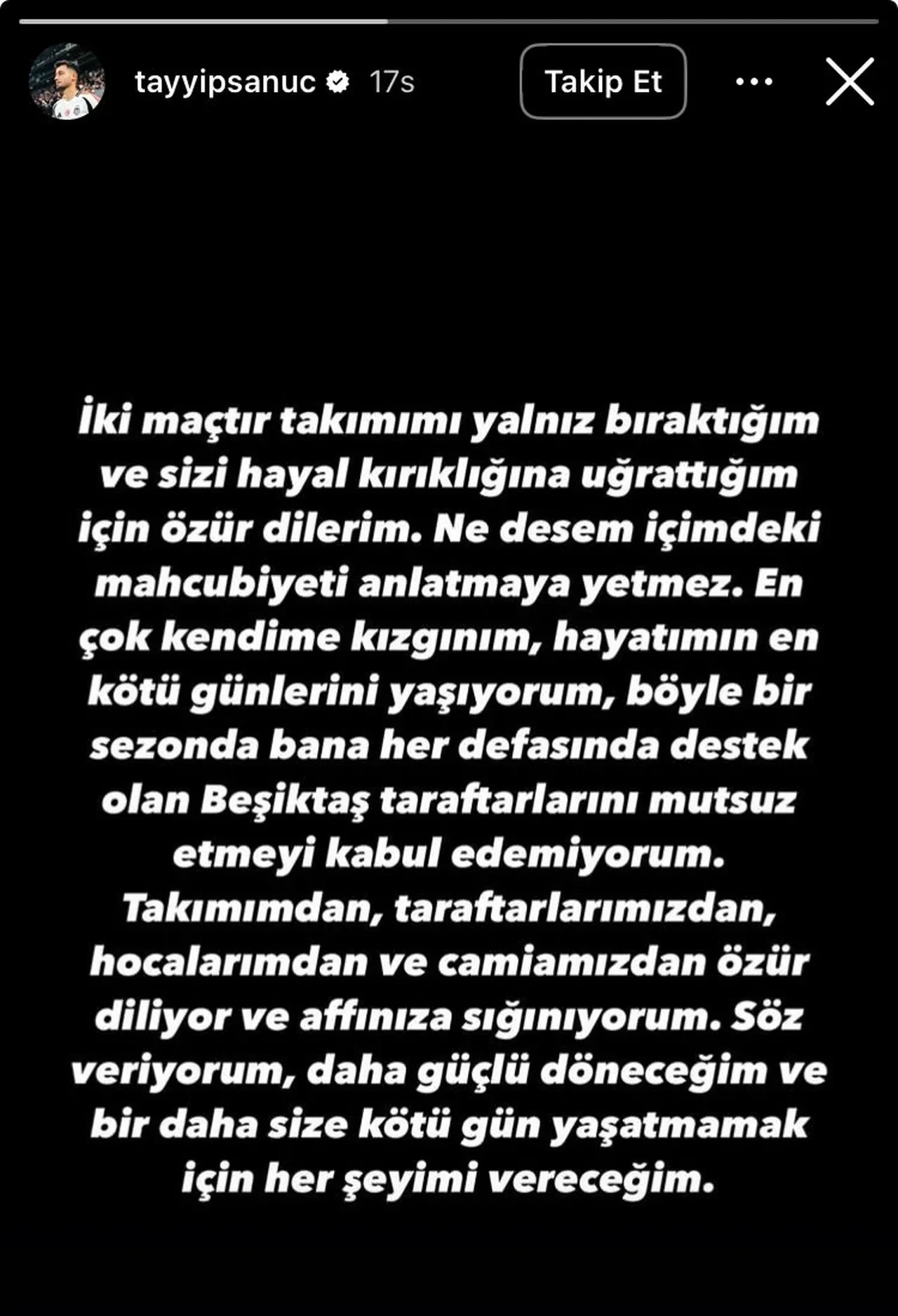 Beşiktaşlı Tayyip Talha Sanuç'tan kırmızı kart paylaşımı: "En çok kendime kızgınım"