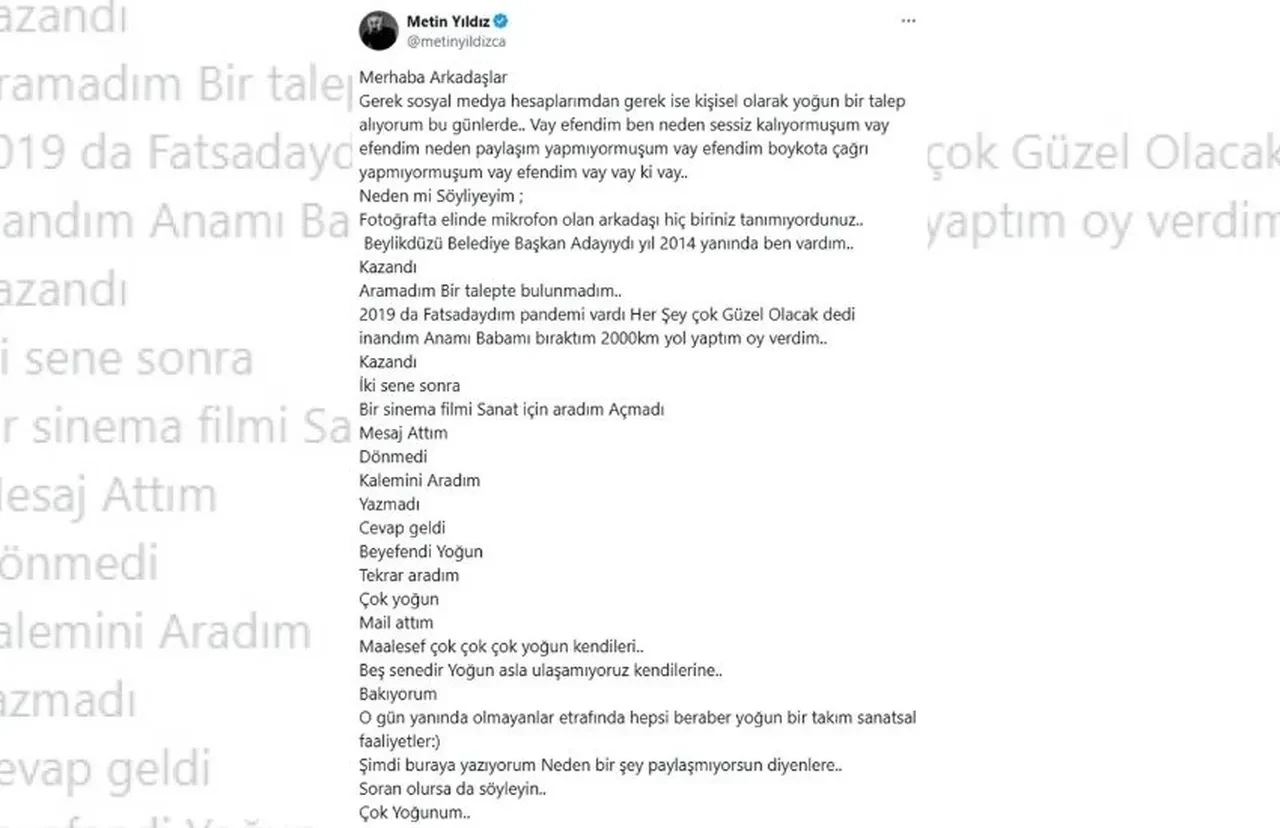 Ekrem İmamoğlu tepkilerine cevap veren Metin Yıldız, bu sefer Aybüke Pusat hakkında konuştu