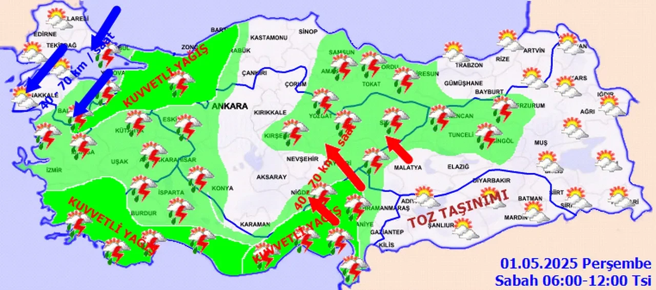 Meteoroloji'den 28 il için sarı kodlu uyarı! Kuvvetli yağış ve fırtınaya dikkat! İşte 1 Mayıs 2025 il il hava durumu
