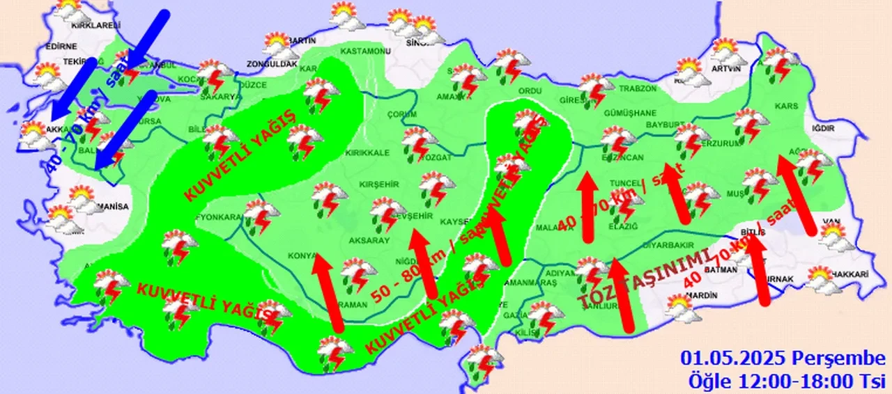 Meteoroloji'den 28 il için sarı kodlu uyarı! Kuvvetli yağış ve fırtınaya dikkat! İşte 1 Mayıs 2025 il il hava durumu