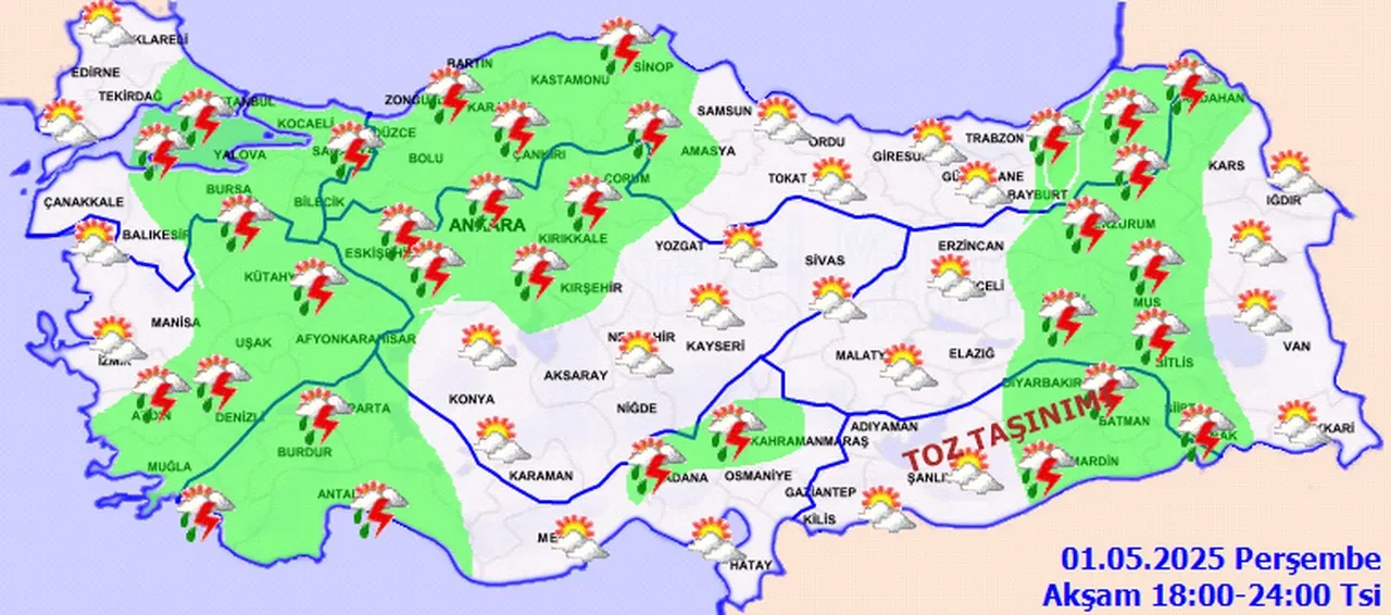 Meteoroloji'den 28 il için sarı kodlu uyarı! Kuvvetli yağış ve fırtınaya dikkat! İşte 1 Mayıs 2025 il il hava durumu