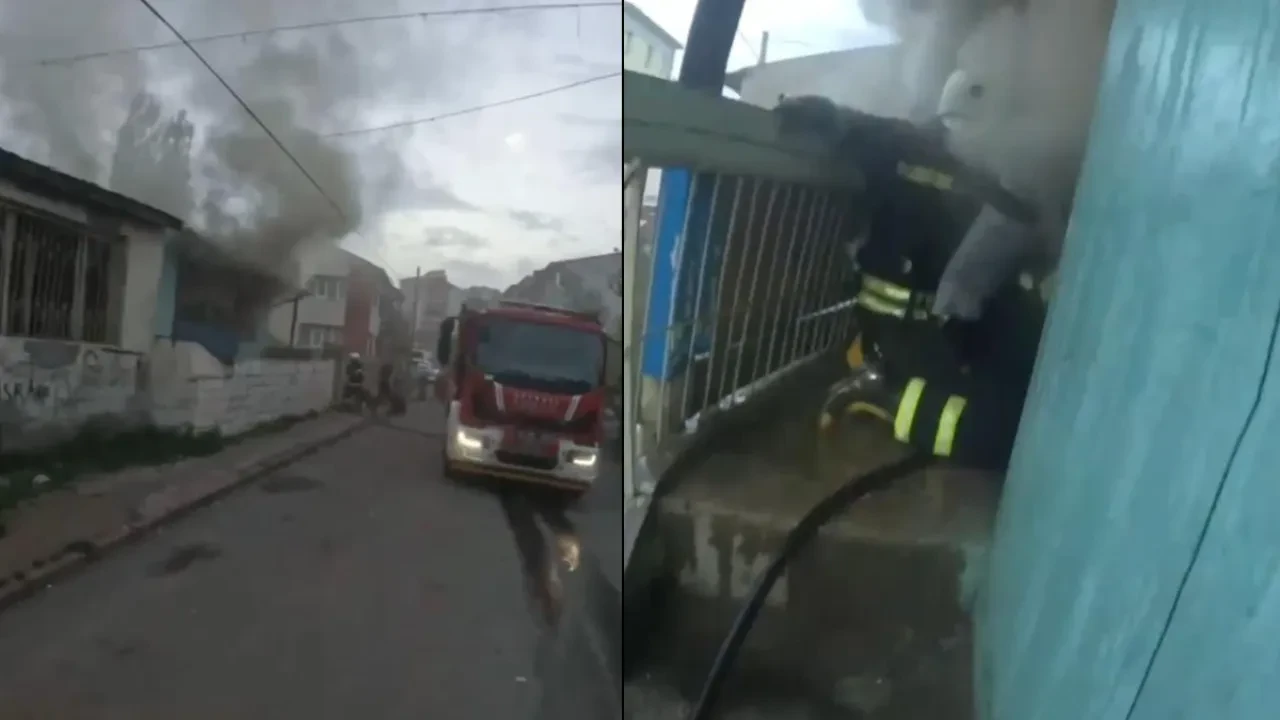 İtfaiye ekiplerinin alevlerle mücadelesi kask kamerasında