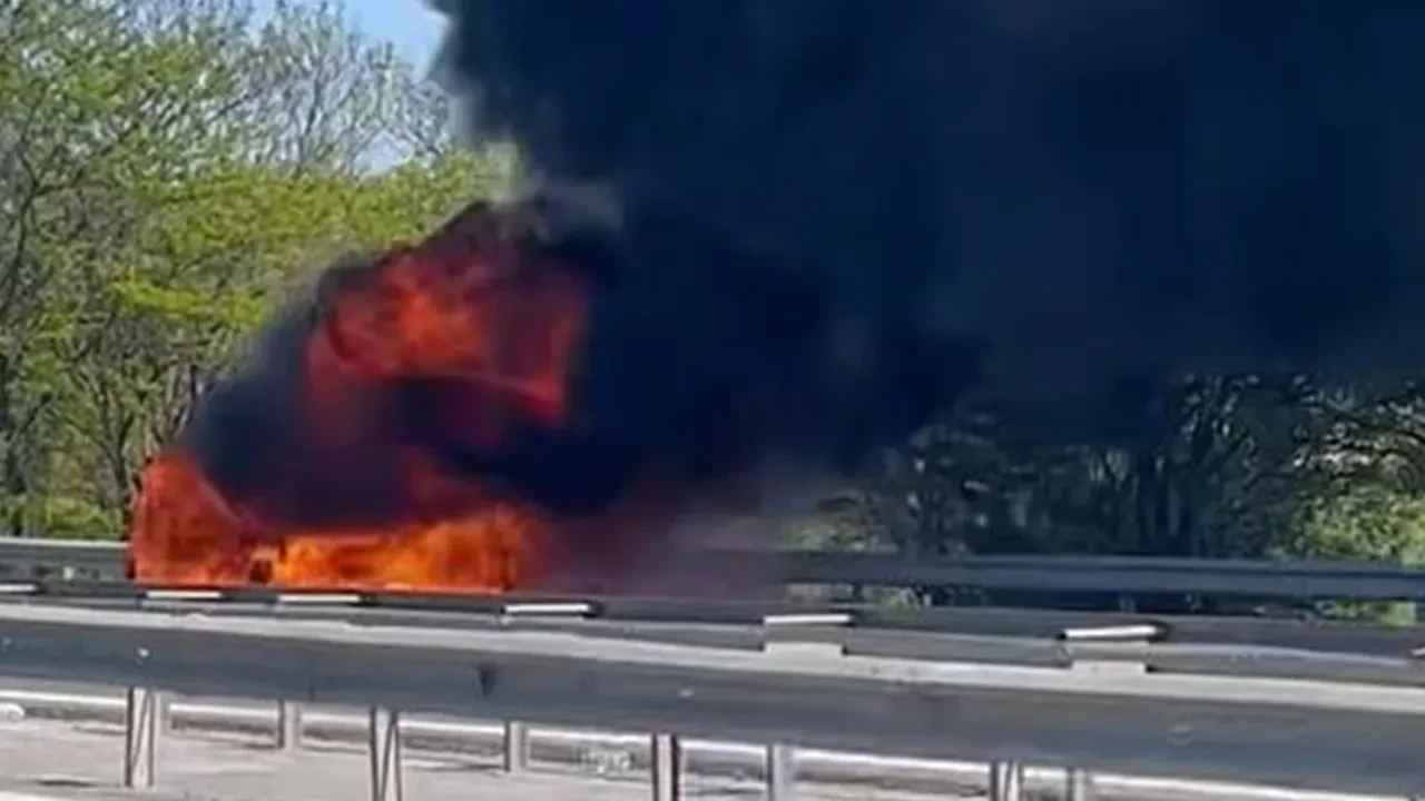 TEM Otoyolu'nda bir otomobil alev topuna döndü