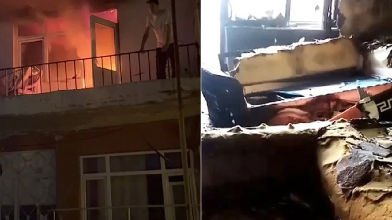 Alev alan dairenin balkonundan böyle kurtuldu