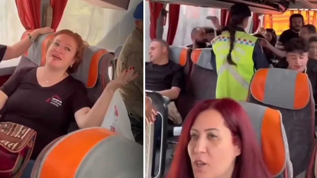 Kontrol için durdurulan otobüste şenlik havası! Jandarmaya konser verdiler