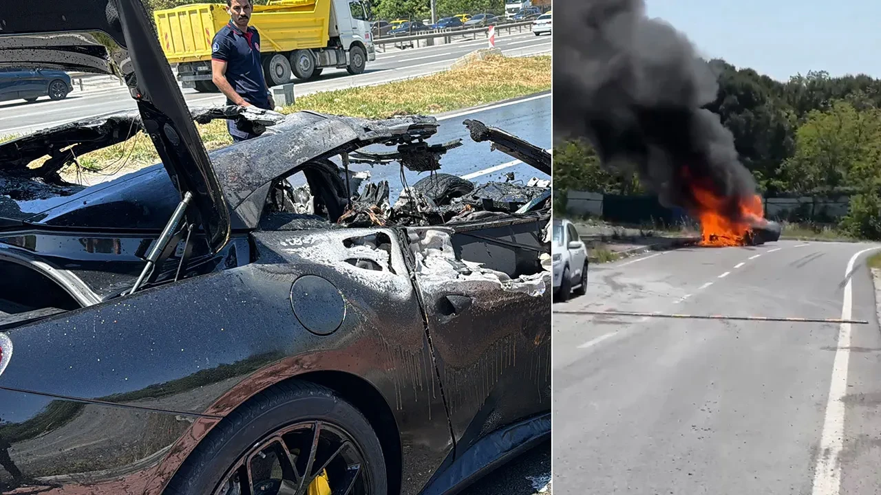 20 milyon liralık Ferrari böyle alev aldı! Aracın sahibi Serdar Adalı’nın oğlu çıktı