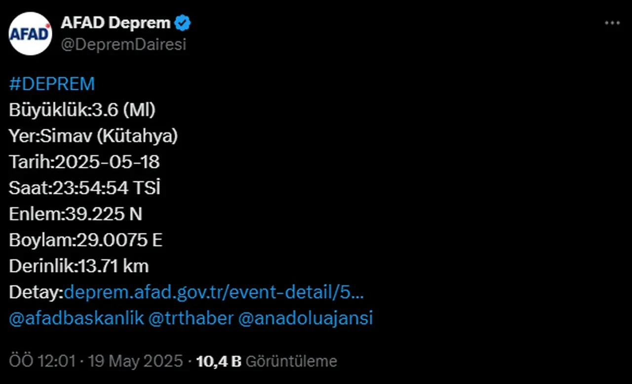 Kütahya'da deprem! AFAD duyurdu