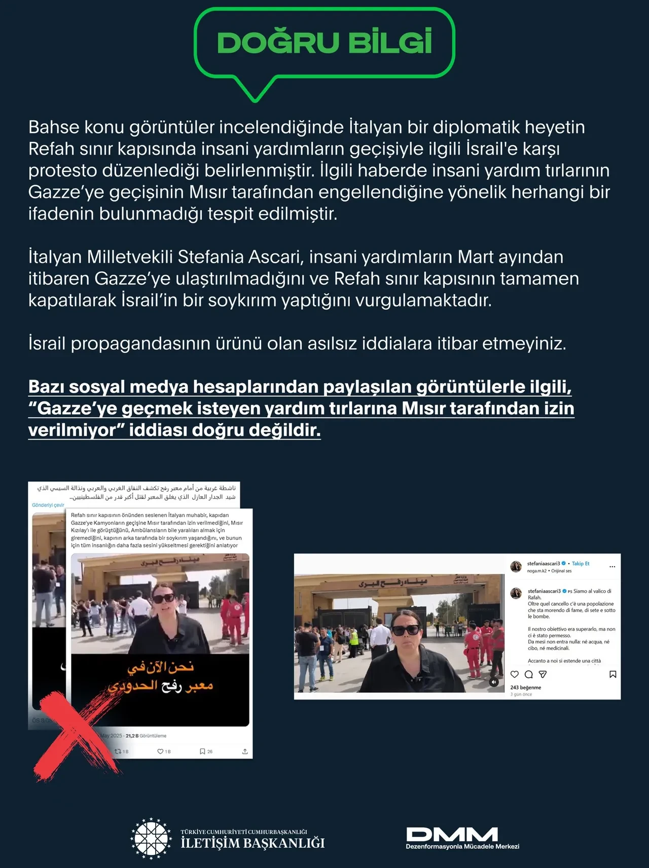 DMM'den 'Gazze’ye geçmek isteyen tırlara Mısır izin vermiyor' iddiasına yalanlama