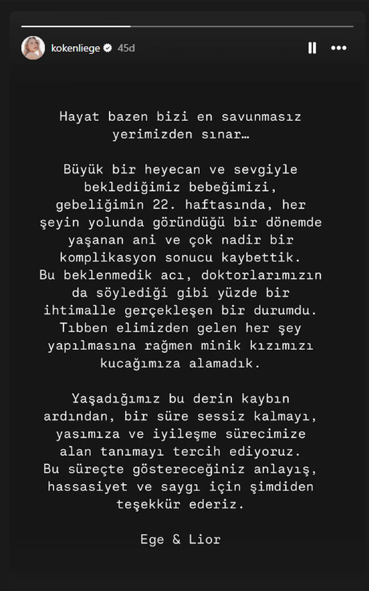 Ege Kökenli acı haberi paylaştı: Bebeğimizi kaybettik