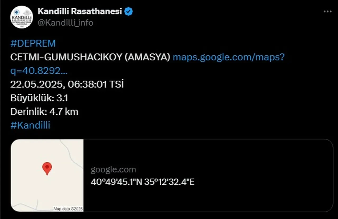 Amasya'da 3,1 büyüklüğünde deprem: Ege Denizi sarsıntısının ardından bölgede hareketlilik