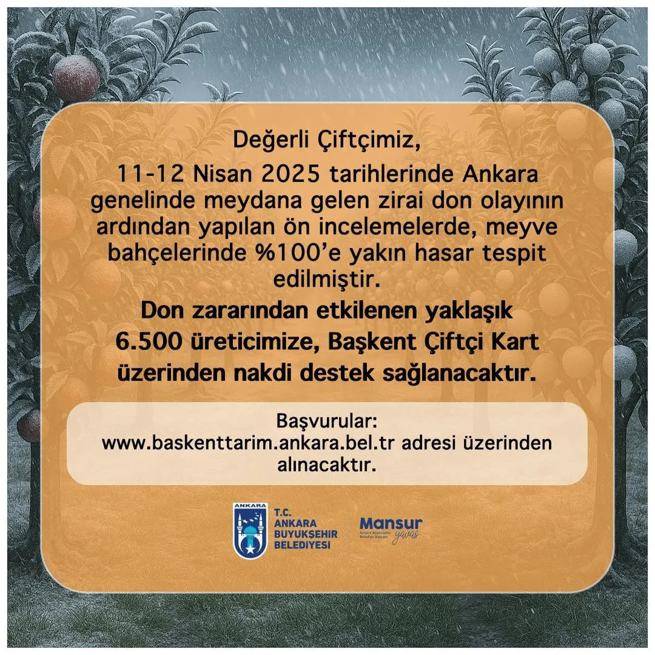 Ankara'da çiftçiye destek müjdesi