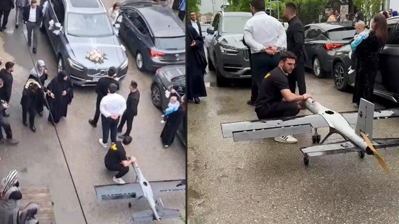 Böylesi görülmedi! Düğün konvoyunun önünü İnsansız Hava Aracı ile kestiler!