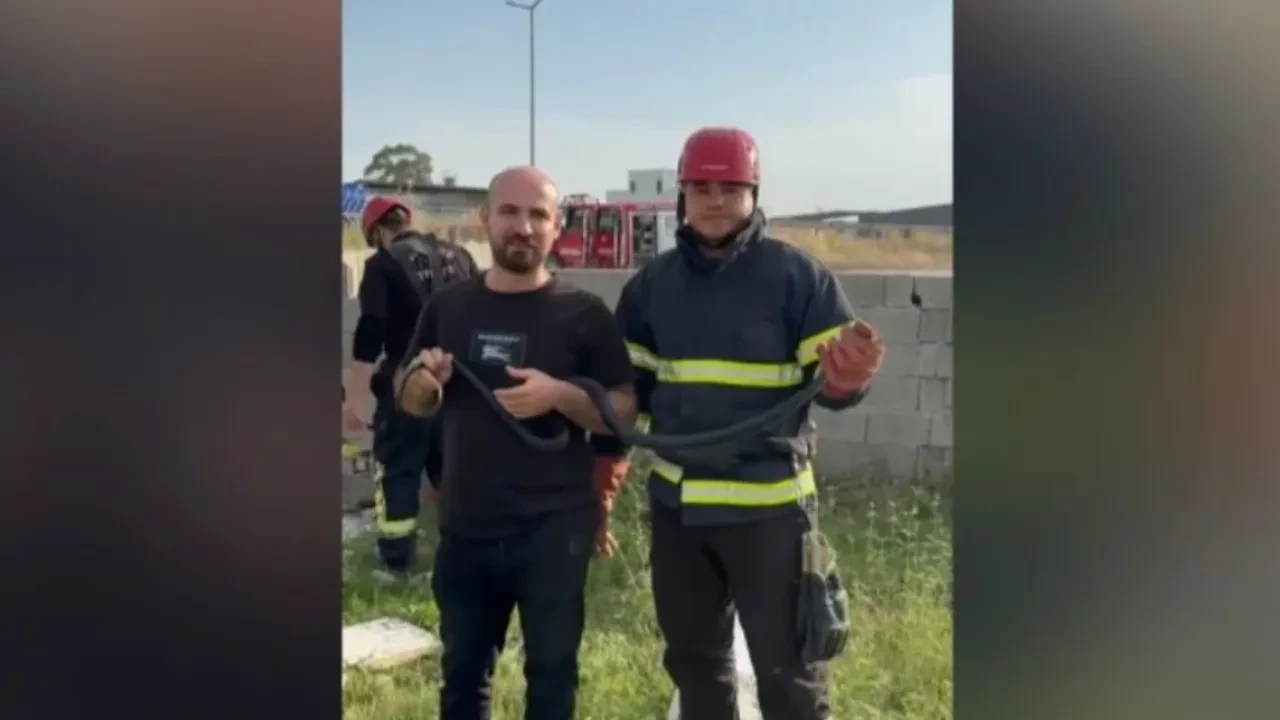 1.5 metrelik yılanla hatıra fotoğrafı
