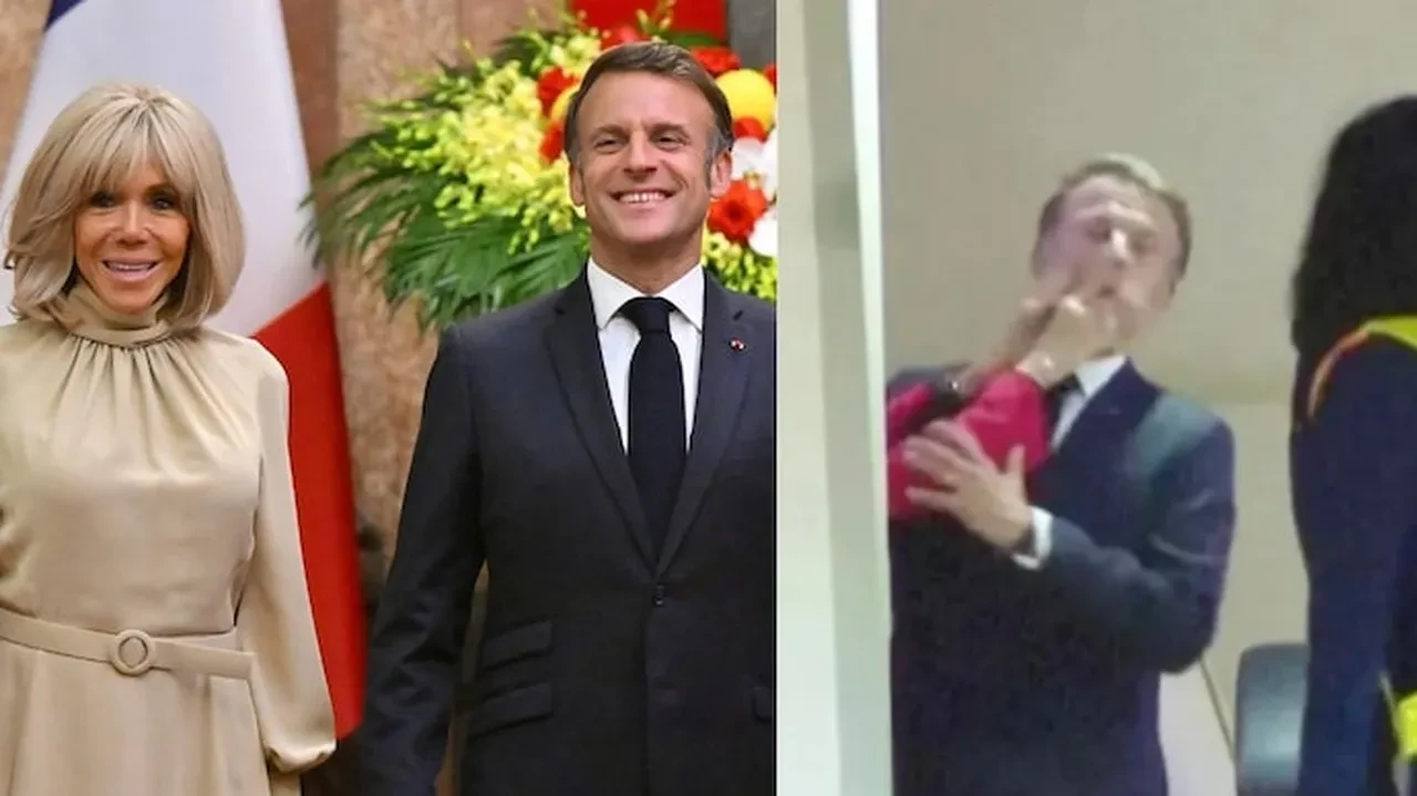 Eşinden tokat yiyen Fransız lider Macron'u çileden çıkaracak afiş