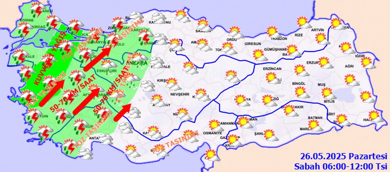 İstanbul, Ankara, İzmir dahil 36 ilde sarı alarm: Kuvvetli sağanak ve fırtına geliyor! İşte 26 Mayıs il il hava durumu