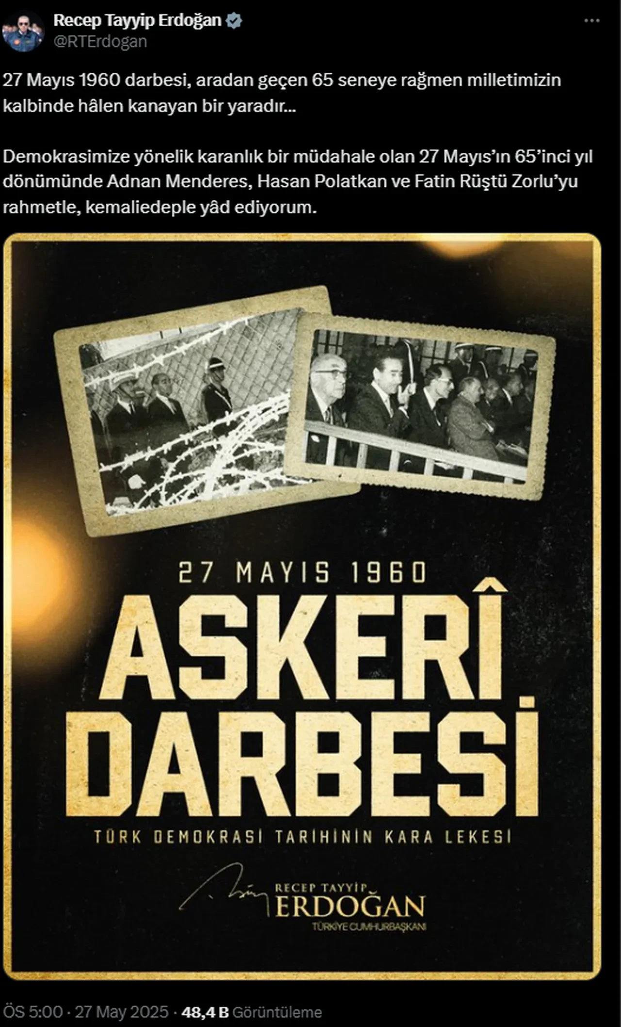 Erdoğan'ın 27 Mayıs darbesi mesajında CHP detayı: Müdahaleye davetiye çıkaran...
