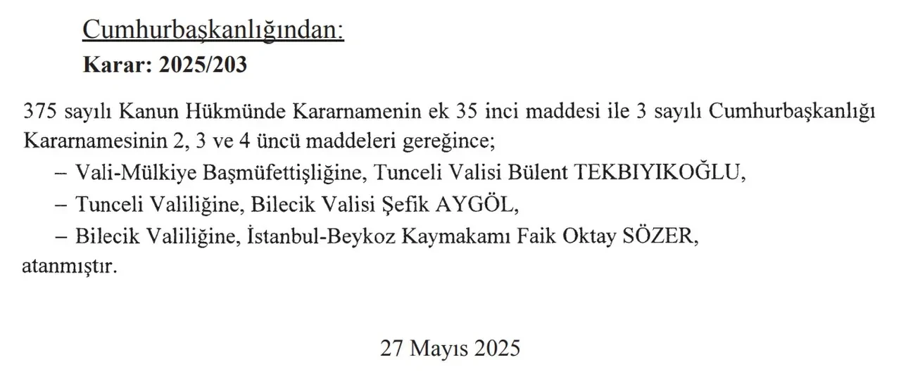 Cumhurbaşkanı Erdoğan'dan iki ile yeni vali ataması
