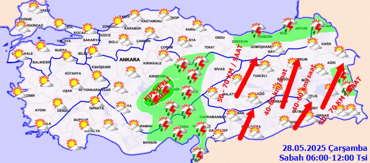 Meteoroloji'den 11 il için sarı kodlu uyarı: Kuvvetli sağanak ve fırtına geliyor! İşte 28 Mayıs il il hava durumu