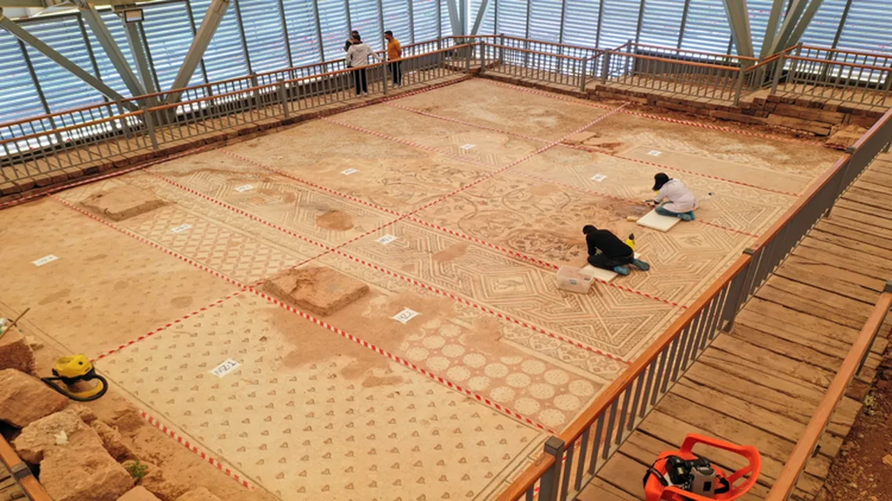1500 yıllık mozaikte titiz çalışma! Neredeyse 130 metrekare
