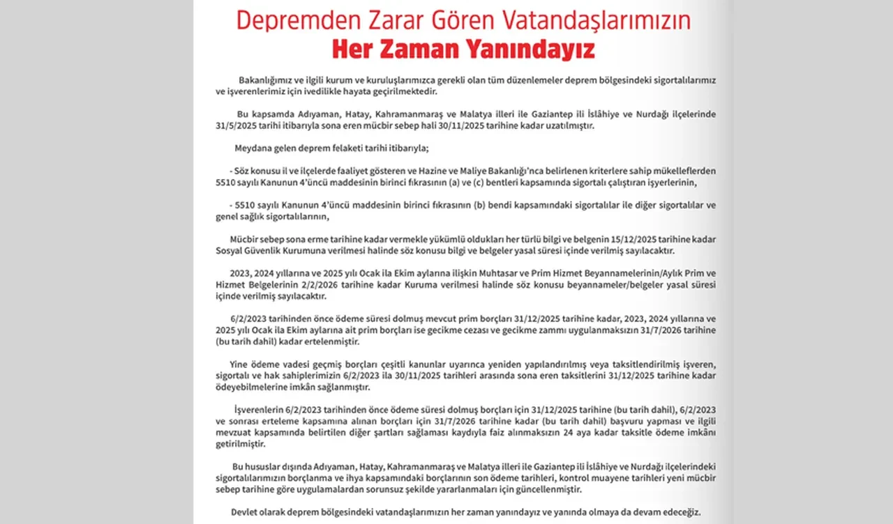 Bakan Işıkhan duyurdu! Deprem bölgesinde mücbir sebep hali uzatıldı