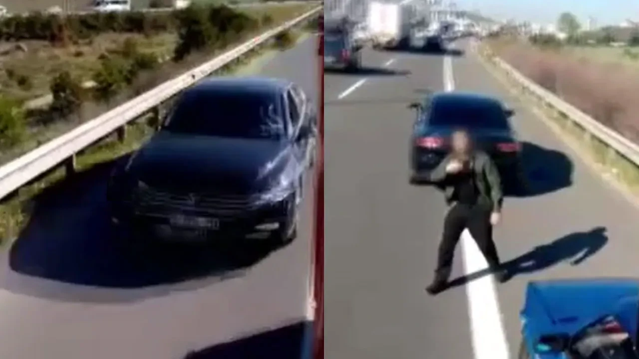 Sürücüler arasında yol verme kavgası kamerada