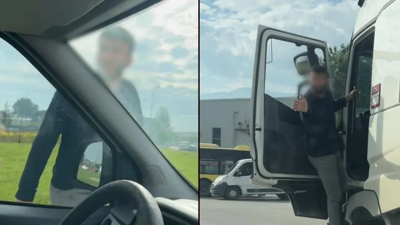 Trafikte korku dolu anlar! Tır sürücüsünden çirkin hareketler