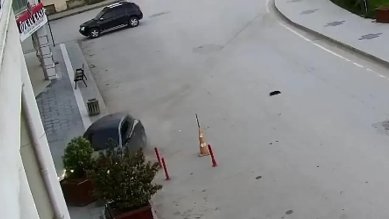 Alkollü sürücü önce kaldırıma sonra yolun karşısındaki iş yerinin saksılarına çarptı