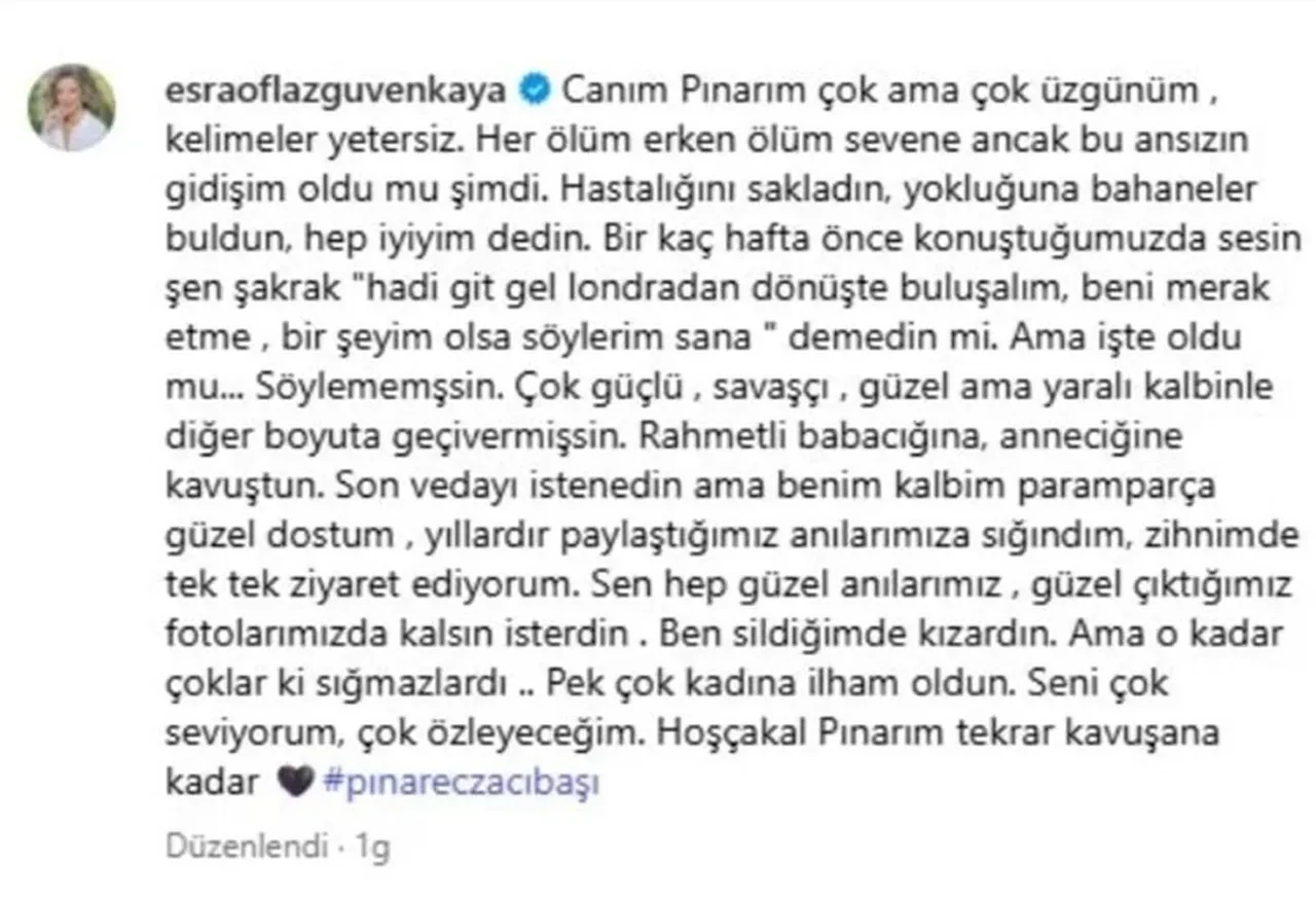 Pınar Eczacıbaşı hastalığını herkesten gizlemiş! Yakın arkadaşı Esra Oflaz'dan duygu dolu paylaşım