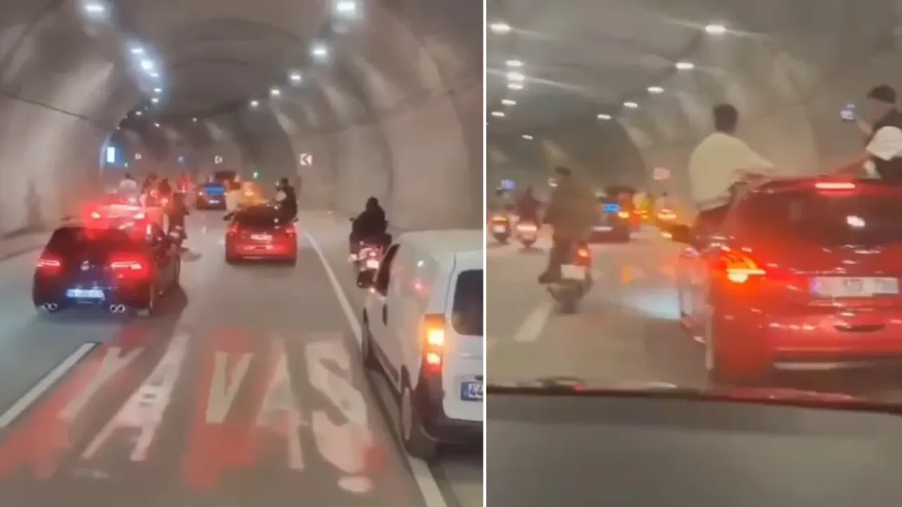 Trafik magandaları kamerada! Tünel içinde yapmadıkları kalmadı