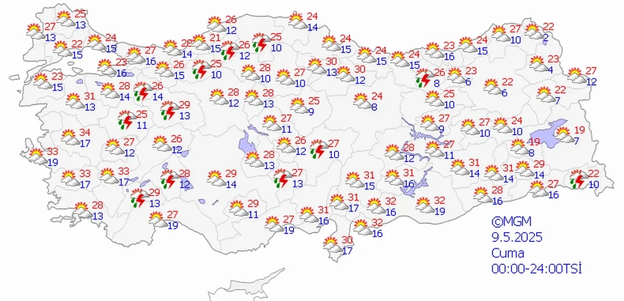 Hava sıcaklıkları artıyor, sağanak yağış geliyor! İşte 9 Mayıs hava durumu