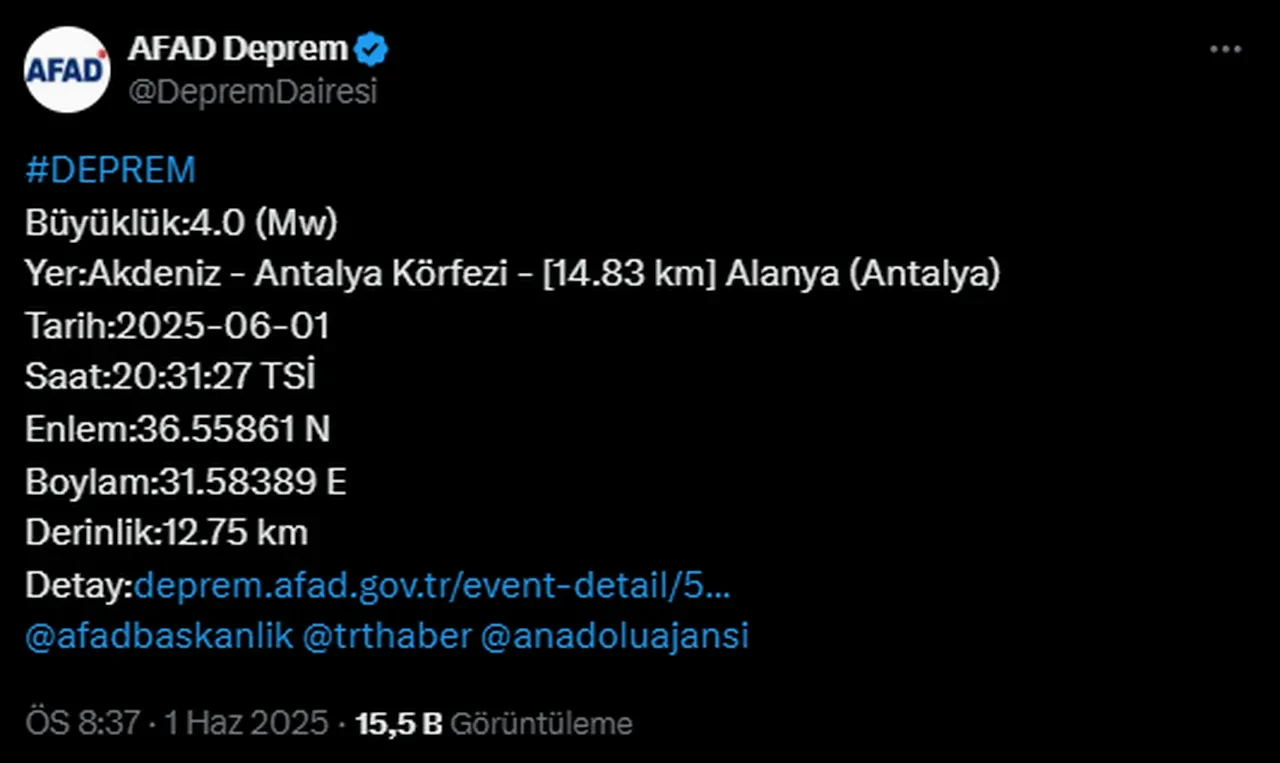 Antalya'da korkutan deprem