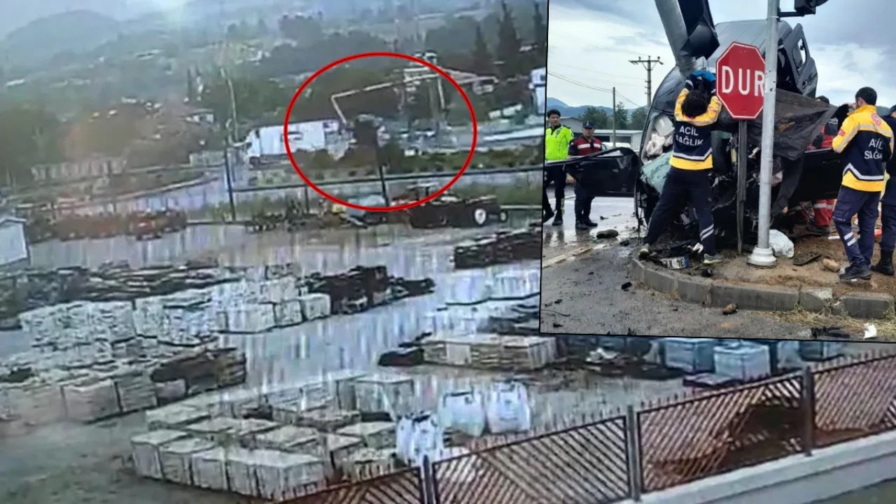 Direğe çarpıp havada asılı kalmıştı! Feci kazanın görüntüler ortaya çıktı