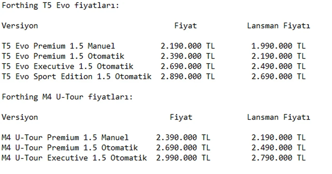 Çinli Forthing, iki aracını Türkiye'de satışa sundu: İşte fiyat listesi