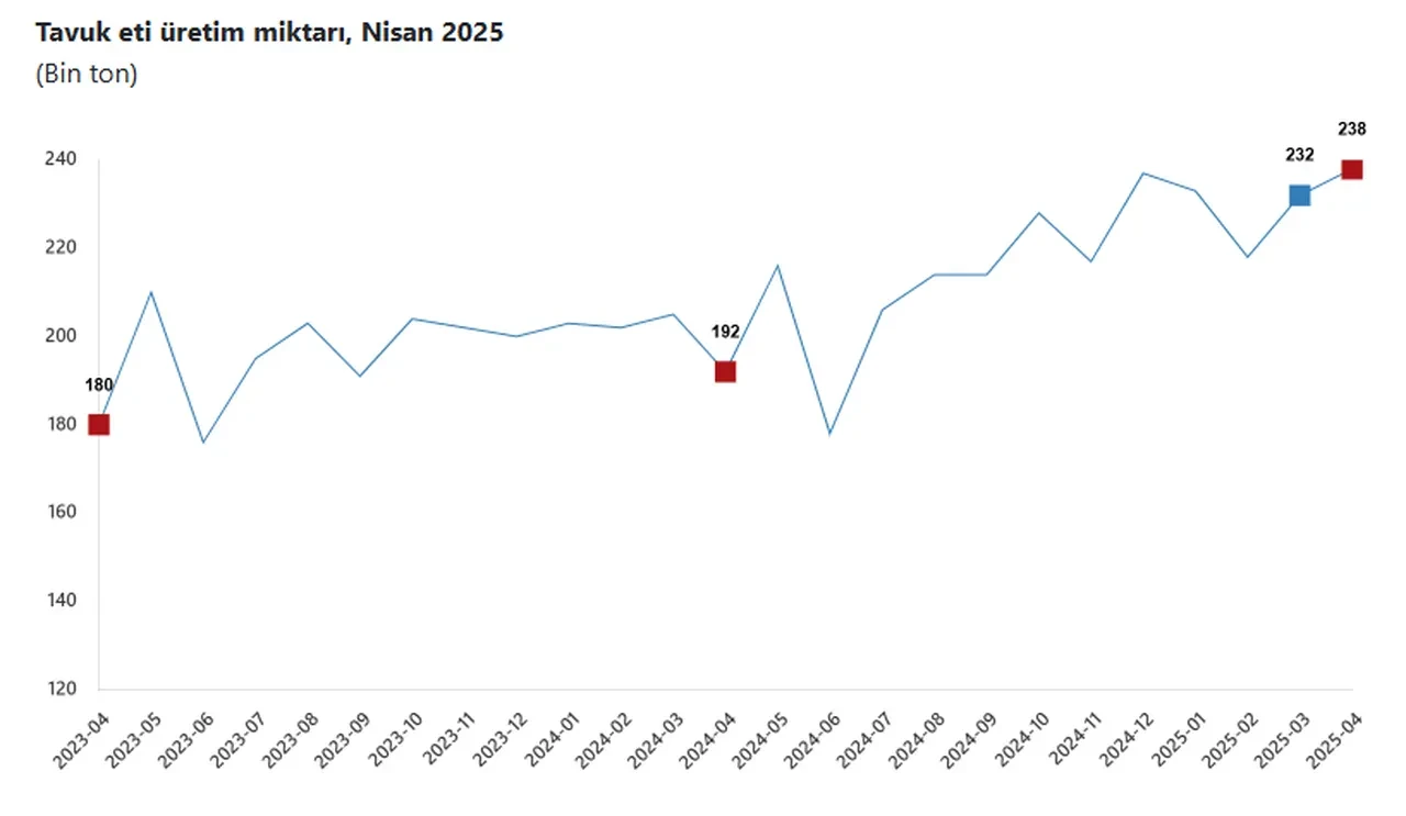Tavuk eti üretimi nisanda yıllık bazda yüzde 23,5 arttı