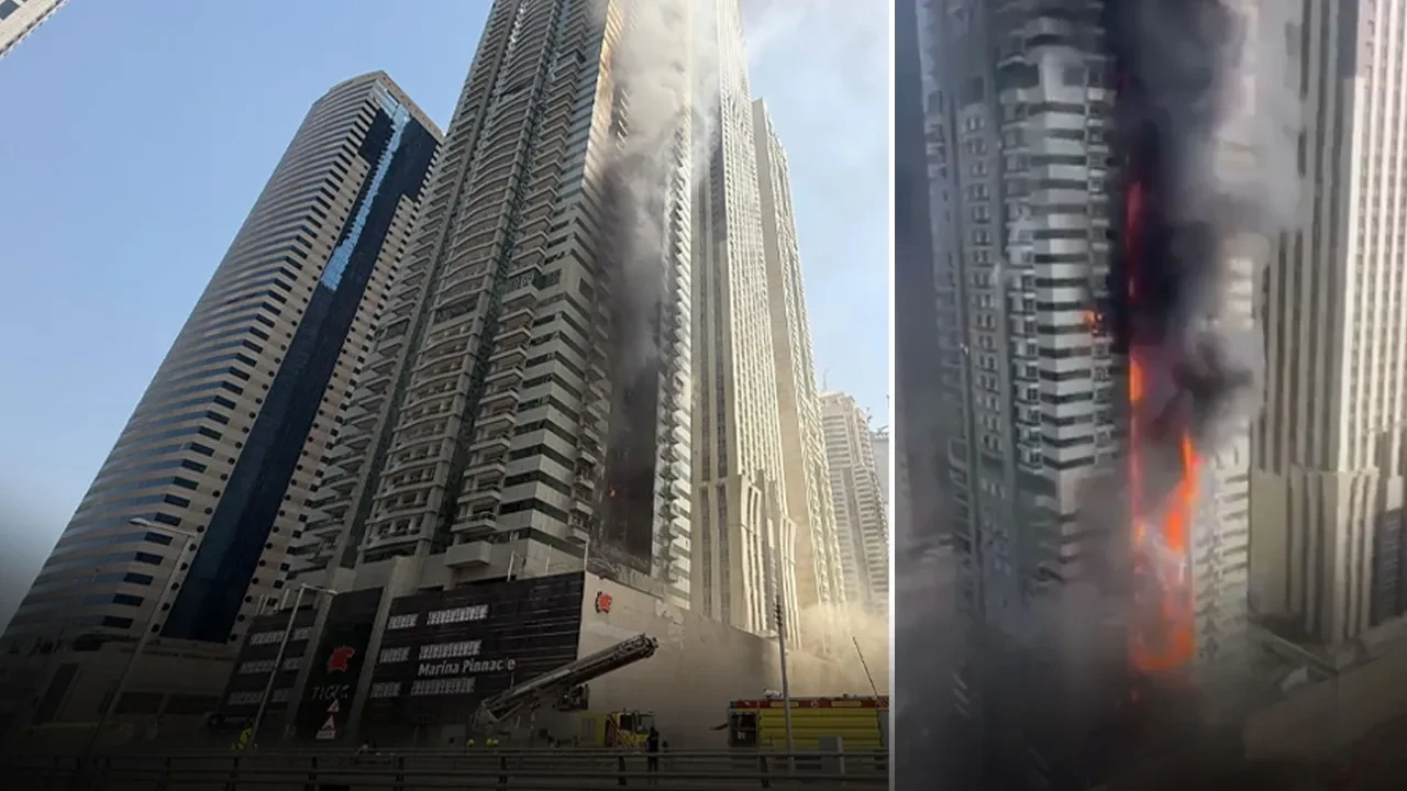 Dubai'de korkutan yangın! 67 katlı gökdelen alevlere teslim oldu