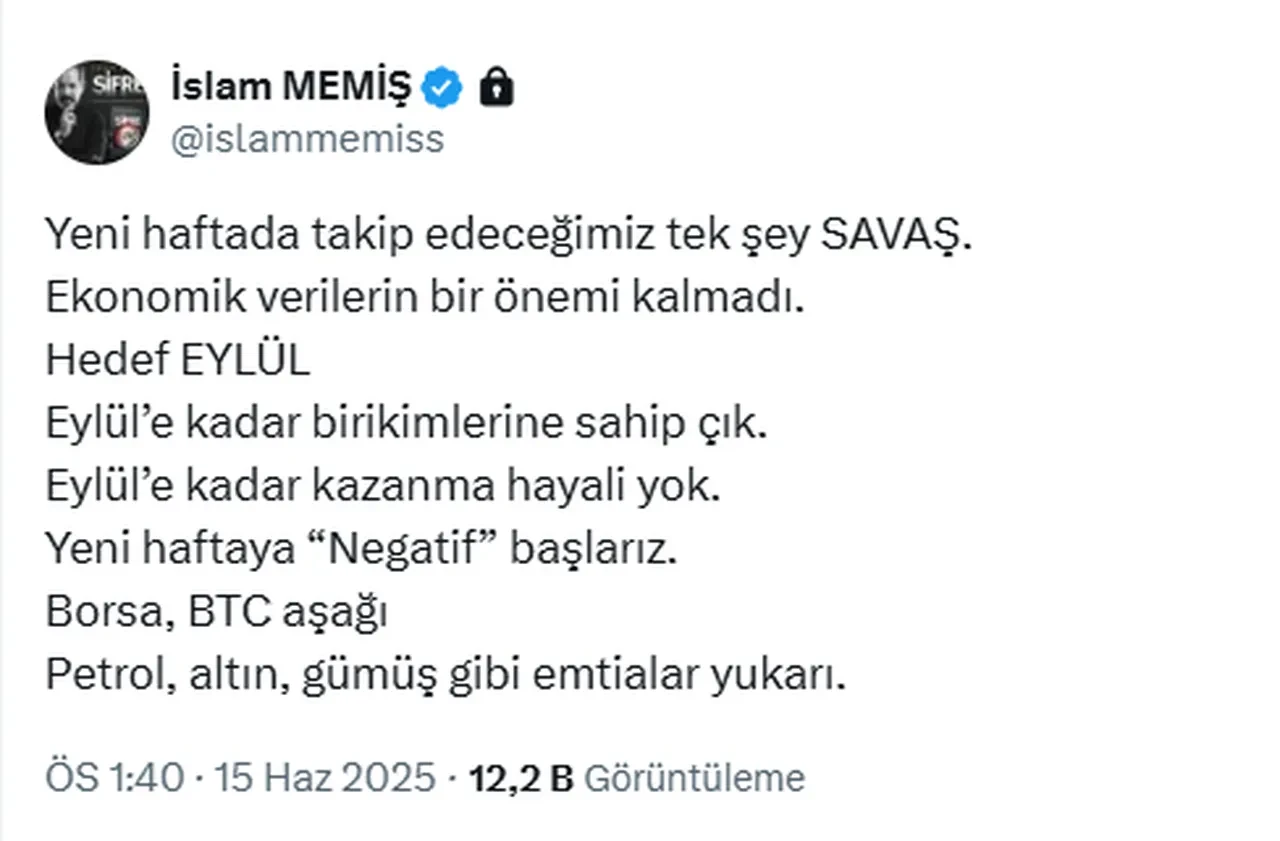 'Kazanma hayali yok!' İslam Memiş'ten yatırımcılara savaş uyarısı