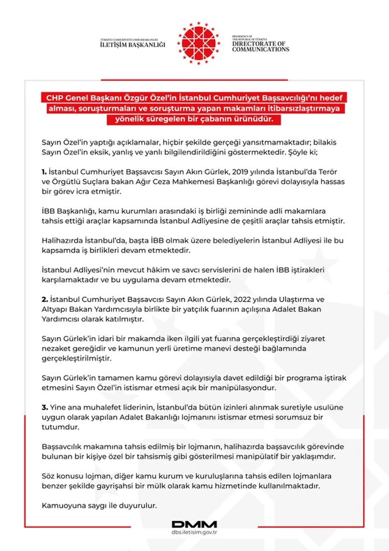 DMM’den Özgür Özel’in Akın Gürlek hakkındaki iddialarına cevap