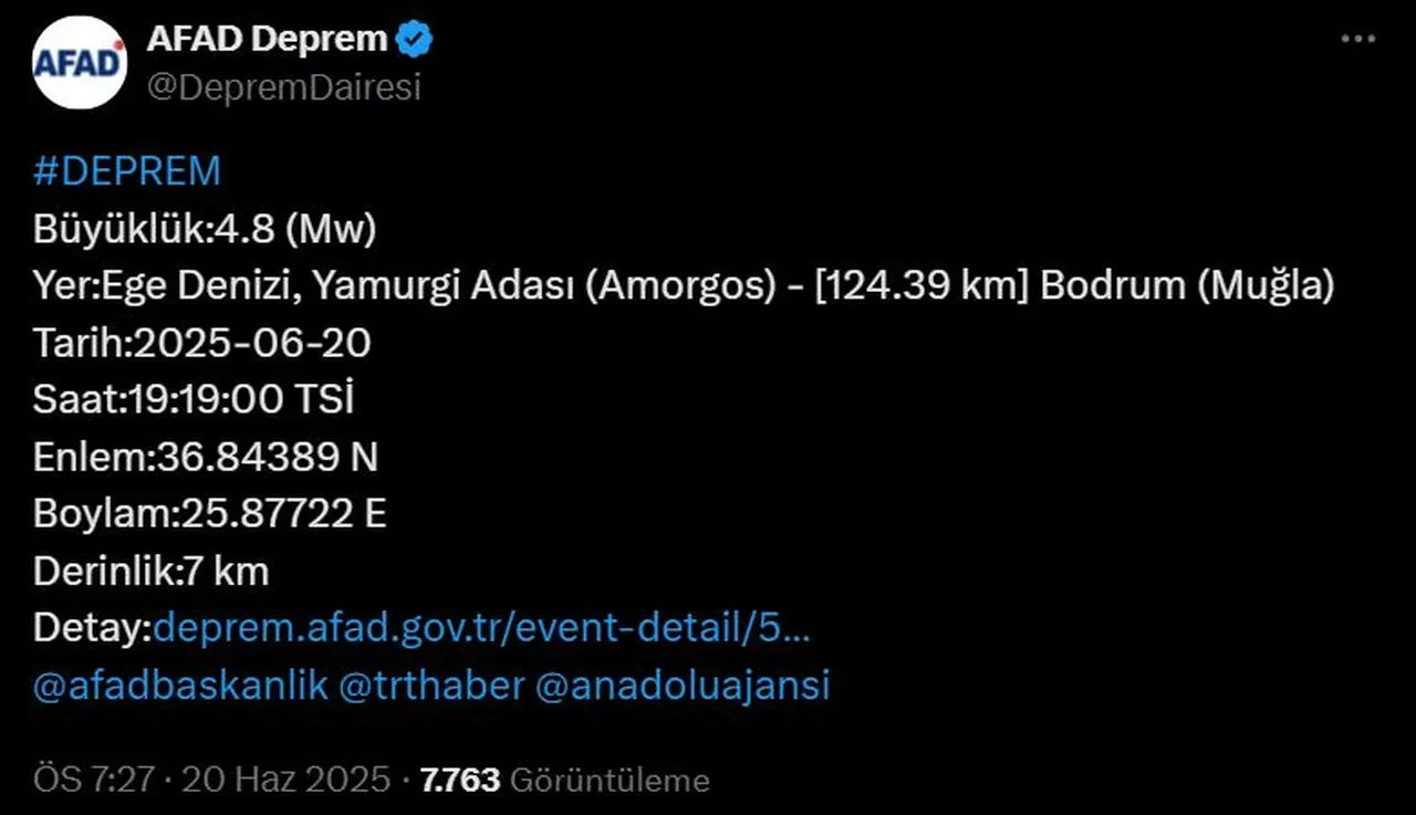 Ege Denizi'nde korkutan deprem! Muğla ve çevresinde de hissedildi