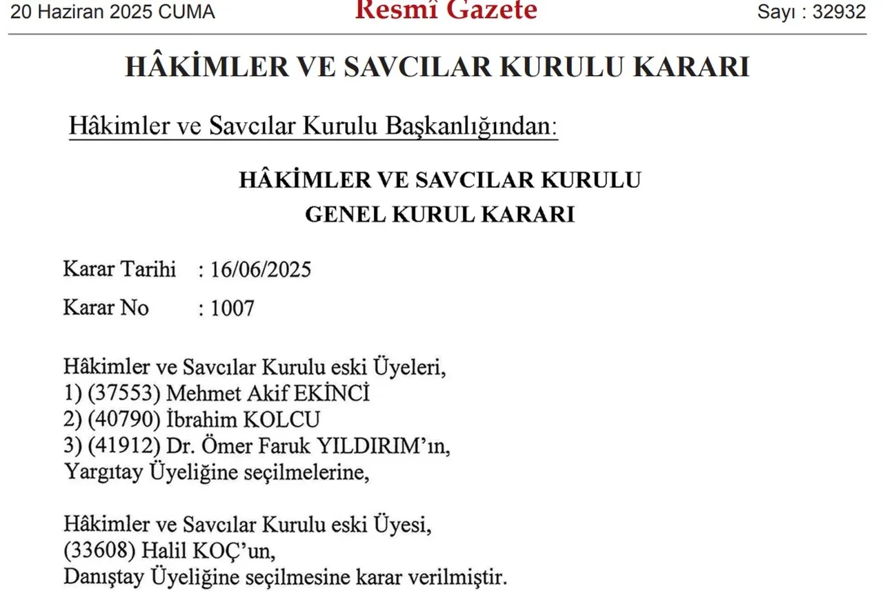 HSK kararı Resmî Gazete’de: Yargıtay ve Danıştay’a yeni üyeler atandı