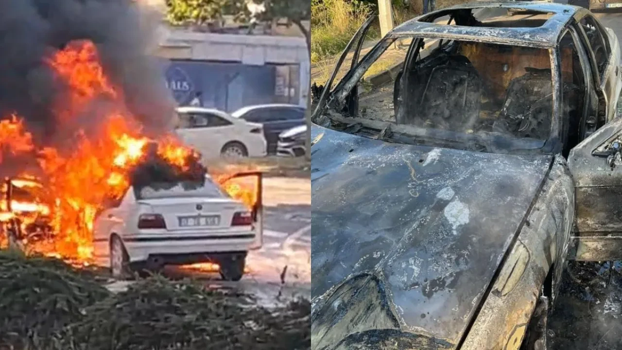 Seyir halinde birden alev topuna döndü! Sürücü araçtan atlayarak kurtuldu 