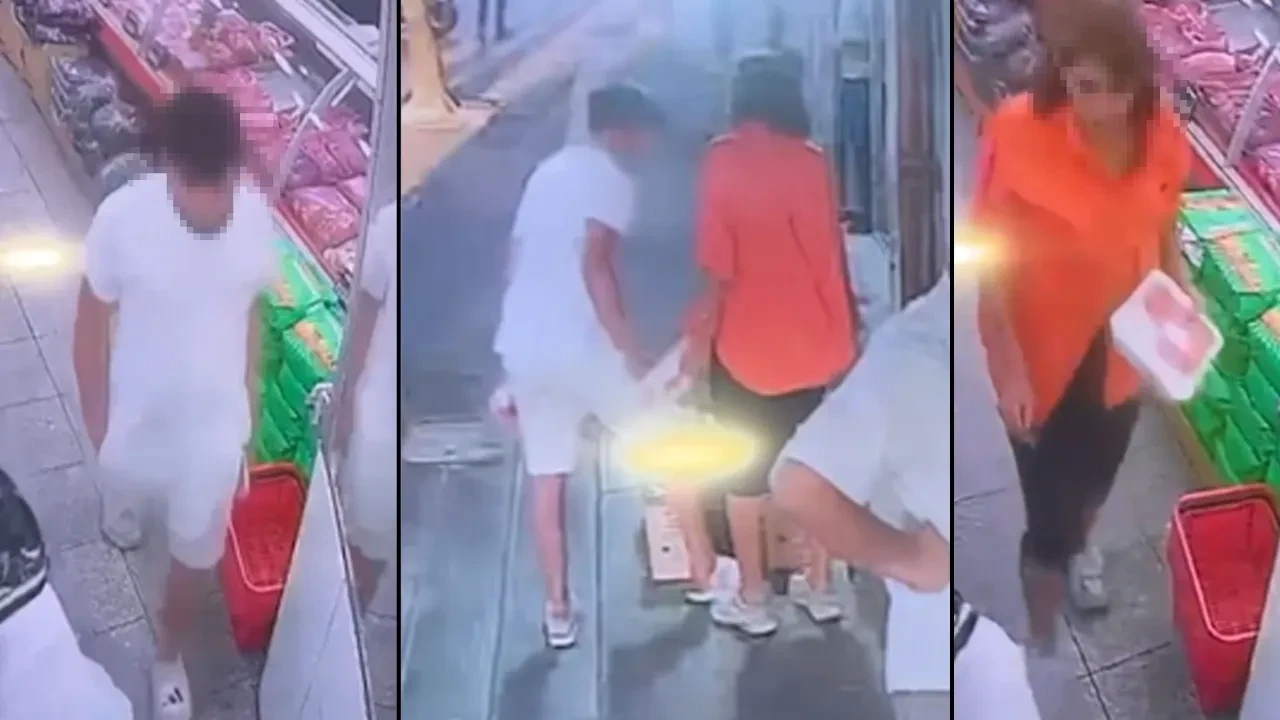 Markette hırsızlık anı kamerada! Et ve mangalı böyle çaldılar