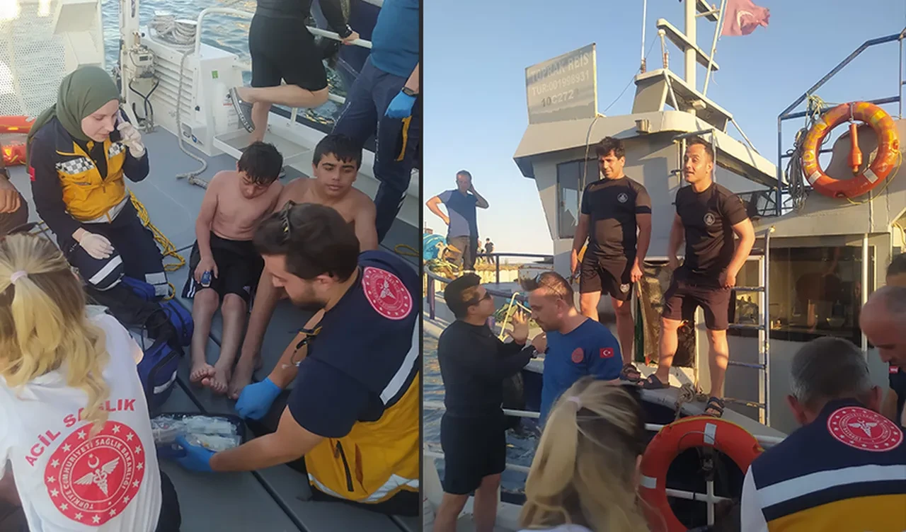 Denizde korku dolu anlar! Baba ve 3 çocuğu son anda kurtarıldı